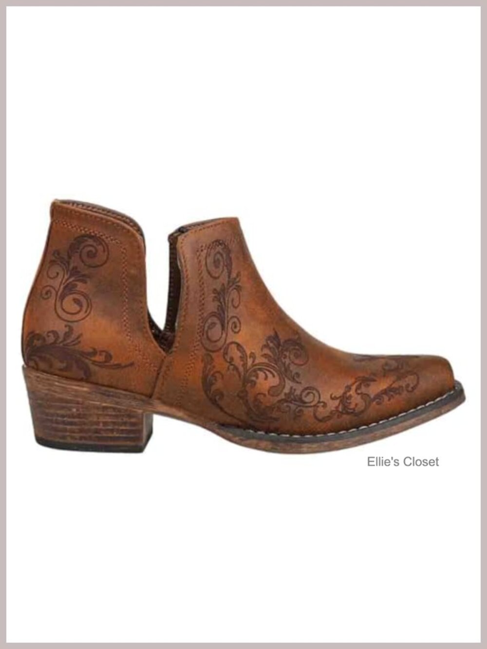 Faux Leather Snip Toe Ankle Booties Western Casual Low Heel Pull-On
